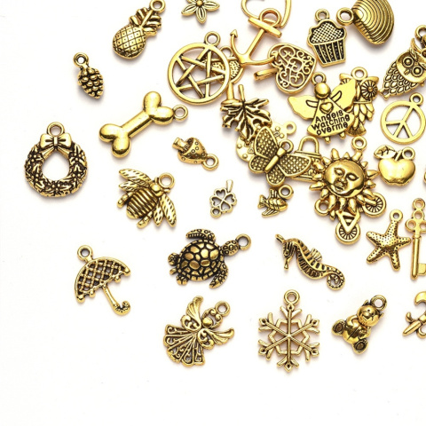 Zestaw zawieszek mix, 100szt. antyczne złoto