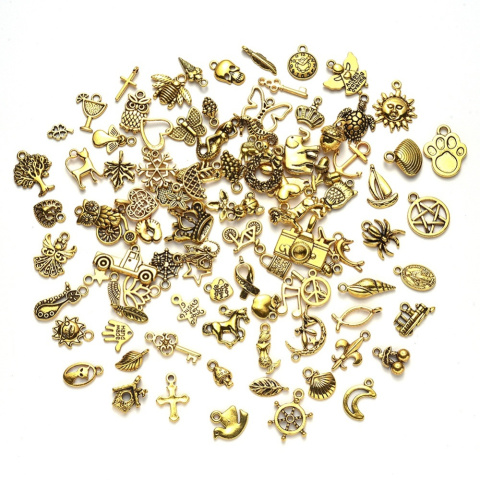 Zestaw zawieszek mix, 100szt. antyczne złoto