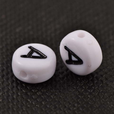 Akrylowe koraliki, litera A, biało-czarne, 7mm,10szt.