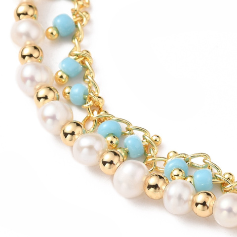 Bransoletka z koralikami,Stal chirurgiczna,złota,19cm