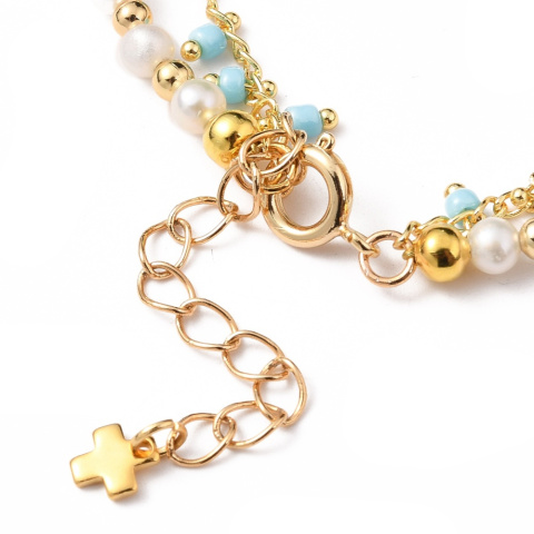 Bransoletka z koralikami,Stal chirurgiczna,złota,19cm