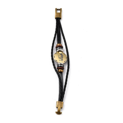 Bransoletka skórzana, panna, z koralikami, 21 cm