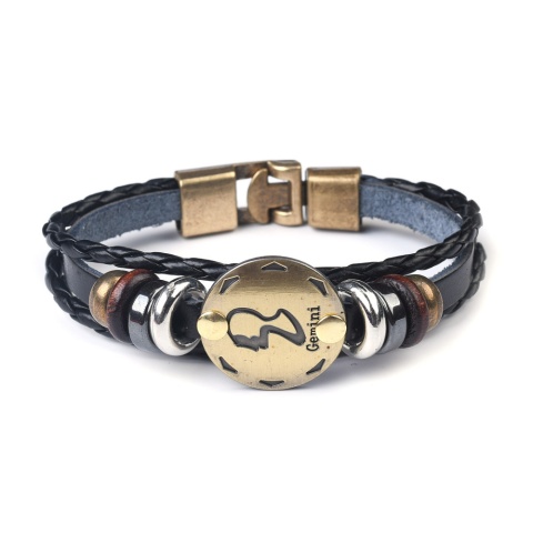 Bransoletka skórzana, bliźnięta, z koralikami,21cm