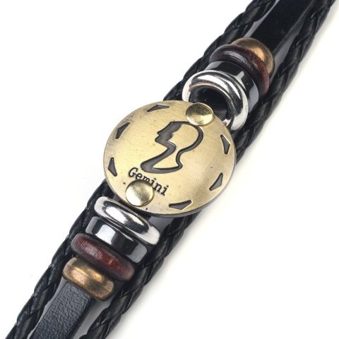 Bransoletka skórzana, bliźnięta, z koralikami,21cm