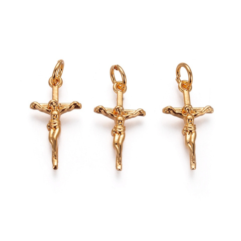 Mosiężny wisiorek, krucyfiks, złote, 10x20x2mm