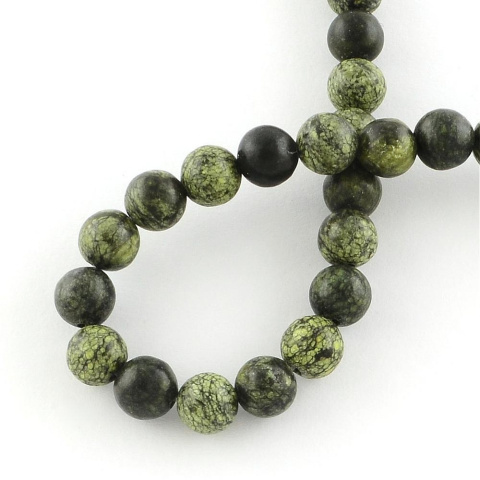 Naturalny serpentynit, Kula 6mm, sznur(ok.63szt.) Naturalny serpentynit, Kula 6mm, sznur(ok.63szt.)