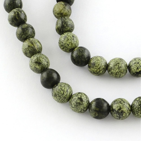 Naturalny serpentynit, Kula 6mm, sznur(ok.63szt.) Naturalny serpentynit, Kula 6mm, sznur(ok.63szt.)