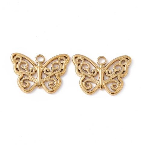 Wisiorek motyl, Stal chirurgiczna, złoty, 25mm
