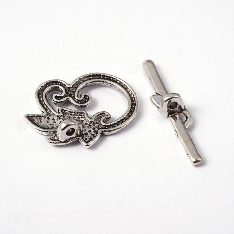 Zapięcie listek, antyczne srebro, 24mm; Toggle