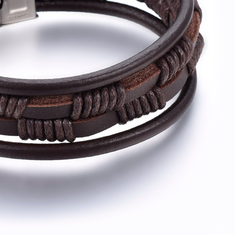 Bransoletka skórzana, Stal chirurgiczna kokosowy brąz,22cm