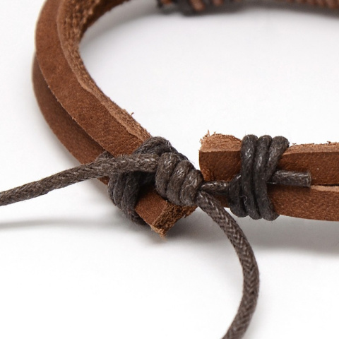 Bransoletka skórzana, piaskowybrąz, 5,8cm średnicy