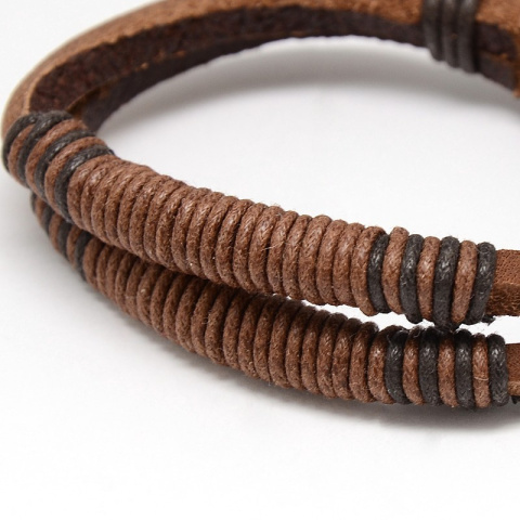 Bransoletka skórzana, piaskowybrąz, 5,8cm średnicy