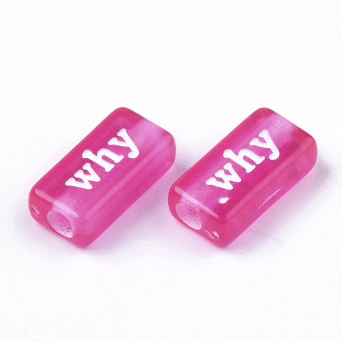 Koraliki akrylowe, prostokąt, kolorowe, słowa,15mm,10szt.