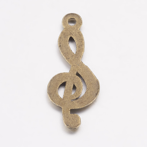 Zawieszka Klucz Wiolinowy, metal, antyczny brąz, 26mm Zawieszka Klucz Wiolinowy, metal, antyczny brąz, 26mm