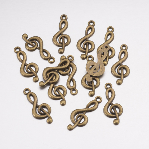 Zawieszka Klucz Wiolinowy, metal, antyczny brąz, 26mm Zawieszka Klucz Wiolinowy, metal, antyczny brąz, 26mm