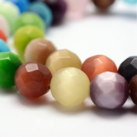 Koraliki Kocie Oko, fasetowane, okrągłe, mieszane, 8mm, sznur (46 szt.)