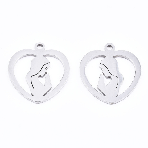 Zawieszka, Serce z Maryją, Stal chirurgiczna, 17,5mm