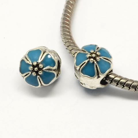 Koralik modułowy, przekładka, Kwiat, antyczne srebro, mieszane kolory, 11mm Koralik modułowy, przekładka, Kwiat, antyczne srebro, mieszane kolory, 11mm