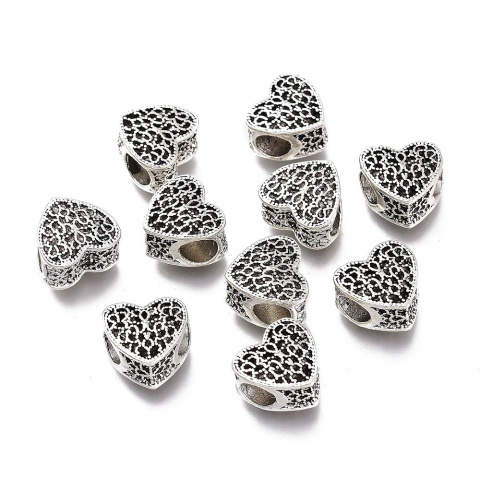 Koralik modułowy, przekładka, serce, antyczne srebro, 11mm Koralik modułowy, przekładka, serce, antyczne srebro, 11mm