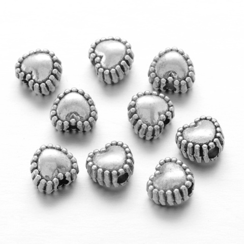 Koralik modułowy, przekładka, Serce, antyczne srebro, 6mm, 10szt.