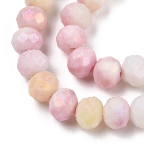 Szklane Koraliki, galwanizowane, fasetowane, różowe, 6mm, sznur(88szt.)