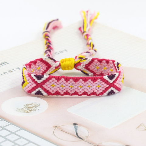 Bransoletka romb, różowy, 15cm regulowana