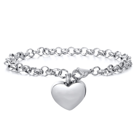 Bransoletka serce, srebrna, stal chirurgiczna, 21cm, urna.