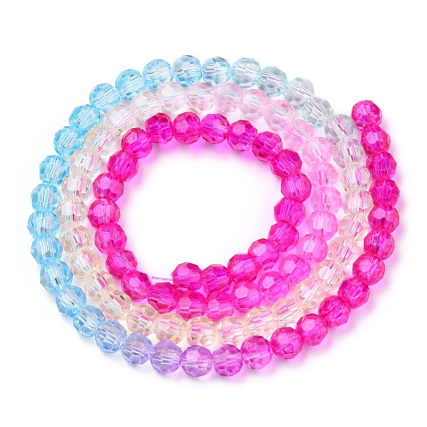 Koraliki szklane, fasetowane, wielokolorowe, głęboki róż,4,5mm, sznur(ok.95szt.)