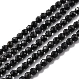 Koraliki Turmalin, czarny, okrągłe, fasetowane, 3mm, ok. 130szt.(sznur)
