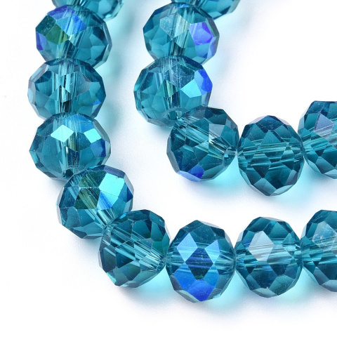 Szklane koraliki, galwaniczne, stalowo-niebieskie, fasetowane 8mm, sznur(ok.68szt.)