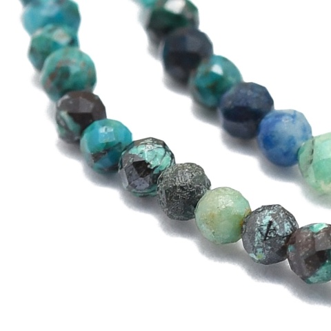 Chryzokola, koraliki, okrągłe 2mm, fasetowane, 215szt. (sznur)