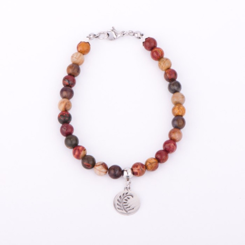 Bransoletka Jaspis picasso z zawieszką z paprocią