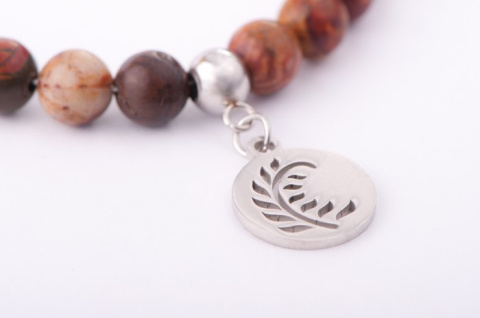 Bransoletka Jaspis picasso z zawieszką z paprocią