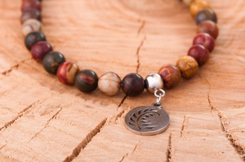 Bransoletka Jaspis picasso z zawieszką z paprocią